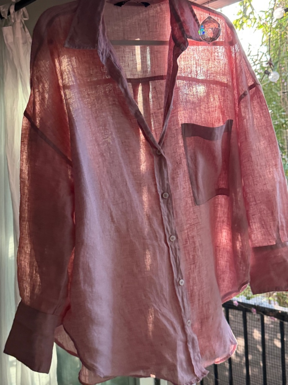 Zara Linen‎ Button Down Shirt Faded Red Size Large
